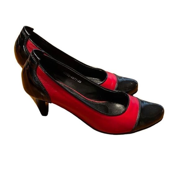 Ver Giovanni red leather & black patent leather Italian classic pumps size 39 - Picture 1 of 9
